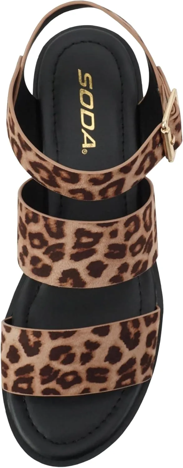 Soda ACCOUNT ~ Women Open Toe Two Bands Lug sole Fashion Block Heel Sandals with Adjustable Ankle Strap