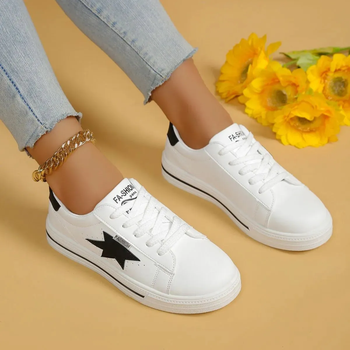 Star Round Toe Lace Up Sneakers