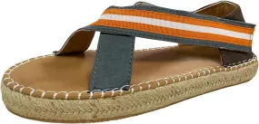 Straw Canvas Fashion Sandals Knitted Footwear Platform Stripe Blocking Color Wedge Sandals for Women Size 10 Close Toe (Blue, 8)