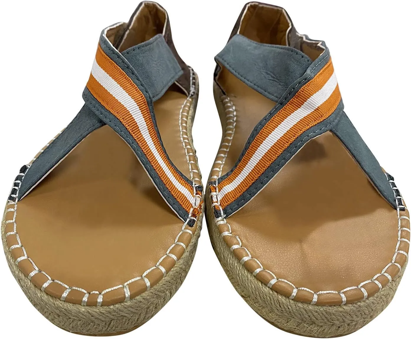 Straw Canvas Fashion Sandals Knitted Footwear Platform Stripe Blocking Color Wedge Sandals for Women Size 10 Close Toe (Blue, 8)