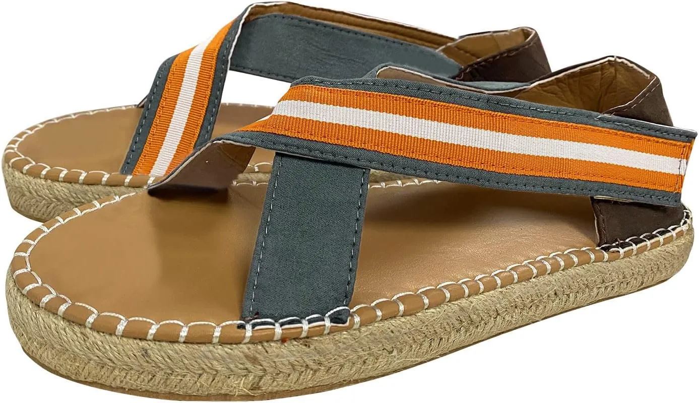 Straw Canvas Fashion Sandals Knitted Footwear Platform Stripe Blocking Color Wedge Sandals for Women Size 10 Close Toe (Blue, 8)