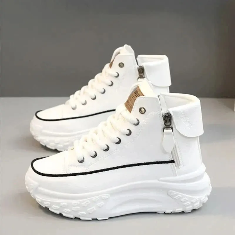 Trendy High Top Sneakers for Women with Side Zipper