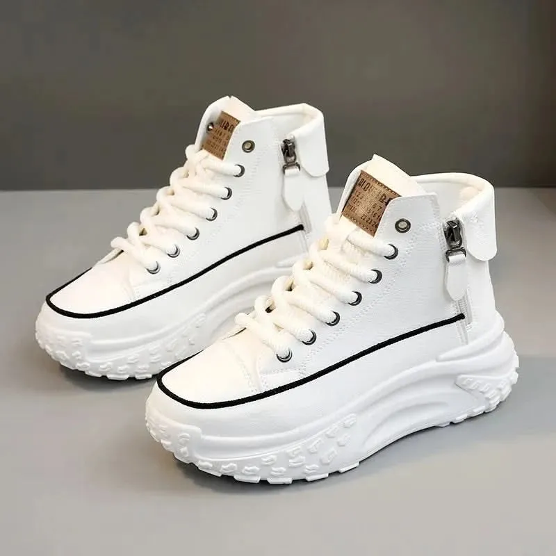 Trendy High Top Sneakers for Women with Side Zipper