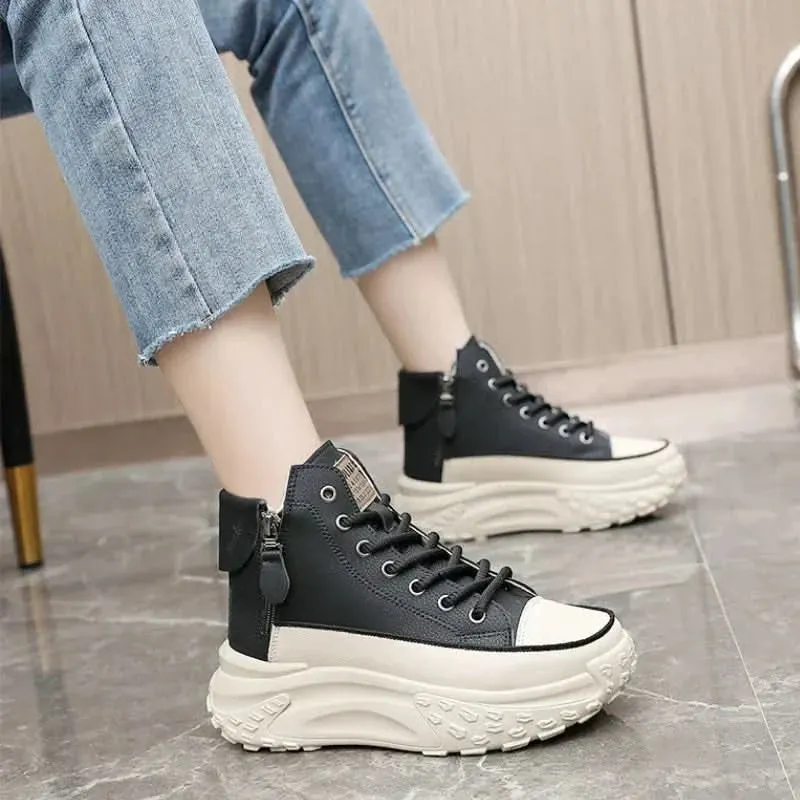 Trendy High Top Sneakers for Women with Side Zipper