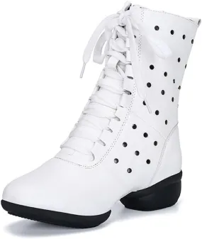 VEACAM Womens High-Top Dance Sneakers Split Sole Leather Jazz Boots Outdoor Lace-Up Ballroom Trainers Breathable Platform Shoes