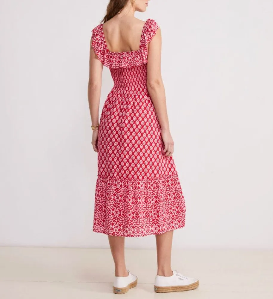 Vineyard Vines Womens Vineyard Tile Smocked Midi Dress
