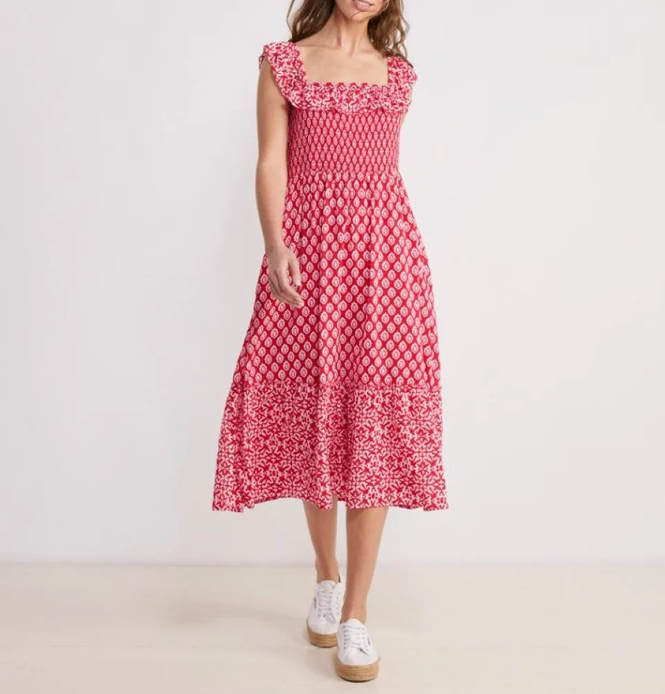 Vineyard Vines Womens Vineyard Tile Smocked Midi Dress