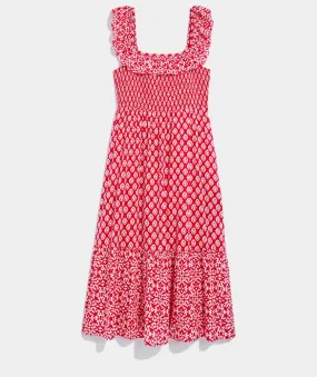 Vineyard Vines Womens Vineyard Tile Smocked Midi Dress