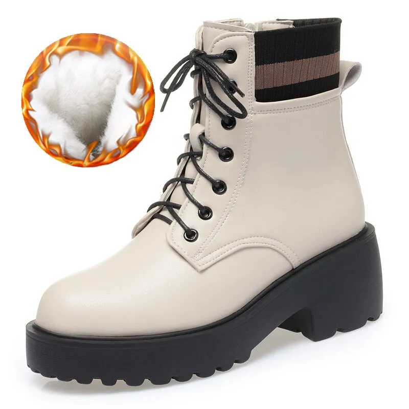 Women Wool Warm Genuine Leather Sock Boots
