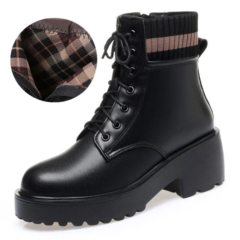 Women Wool Warm Genuine Leather Sock Boots