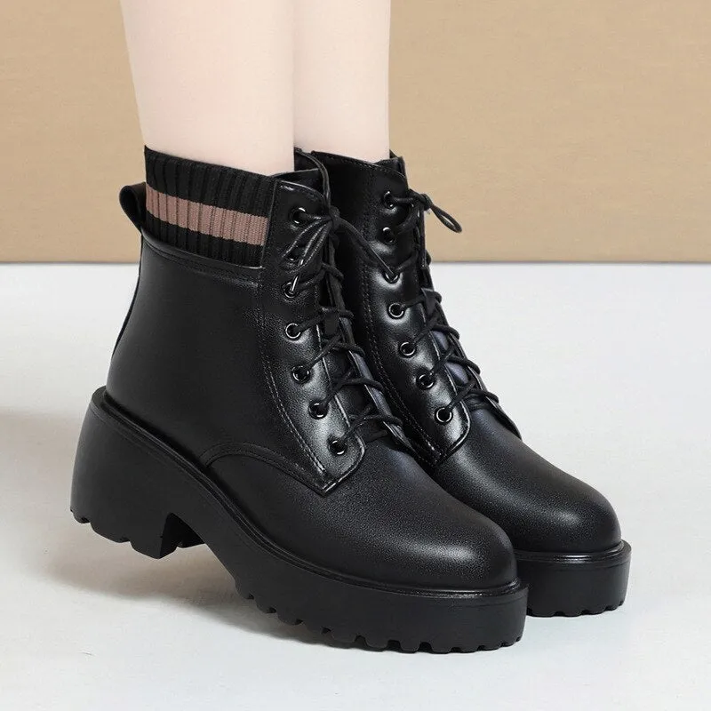 Women Wool Warm Genuine Leather Sock Boots