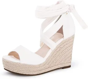 Womens Espadrilles Wedges Sandals Heels Open Toe Tie Lace Up Platform Ankle Strap Summer Dress Shoes