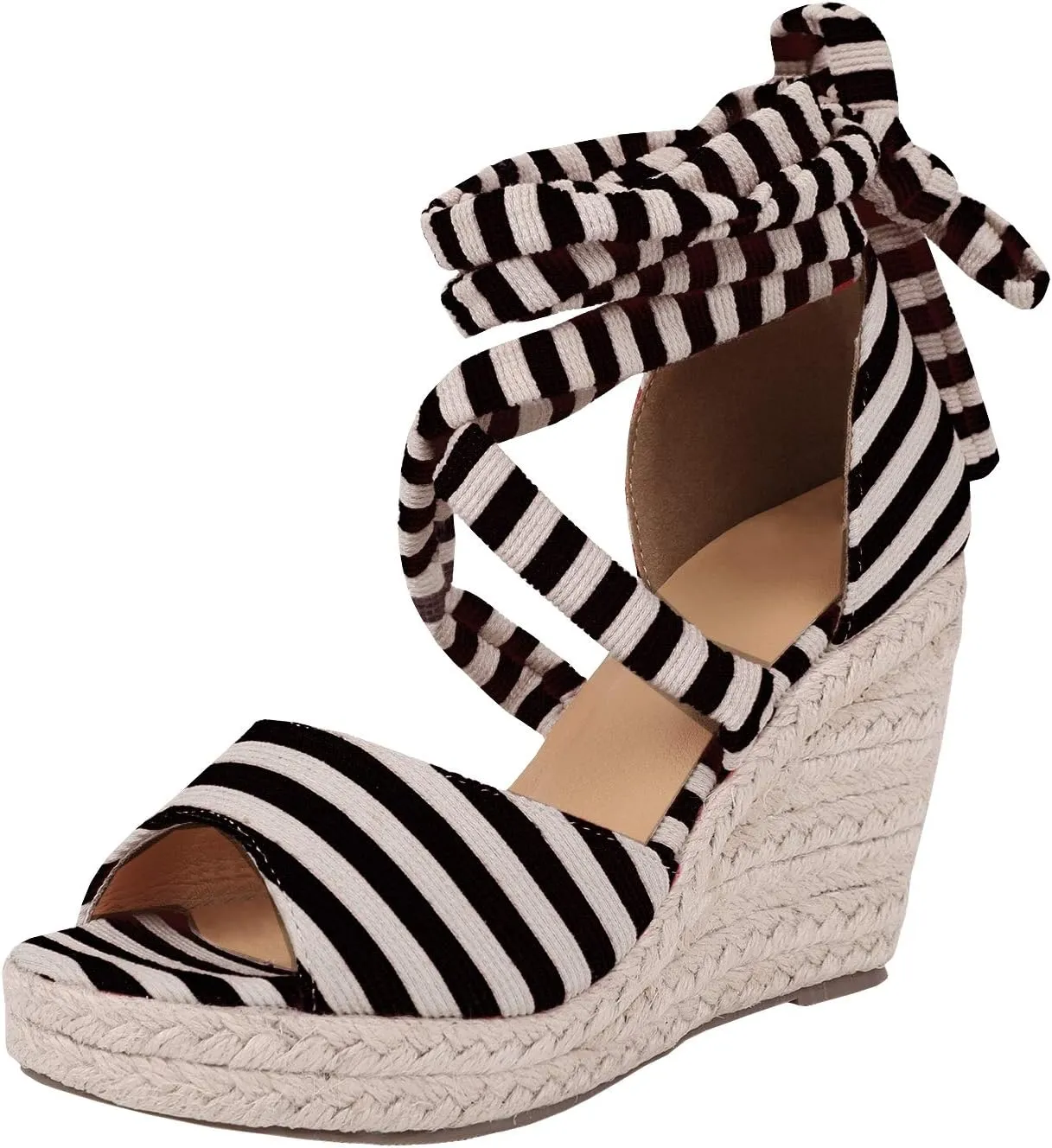 Womens Espadrilles Wedges Sandals Heels Open Toe Tie Lace Up Platform Ankle Strap Summer Dress Shoes