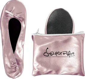 Women's Foldable Flats, Portable Ballet Flat Roll Up Slipper Shoes with Travel Pouch Bag for Ballerina Wedding