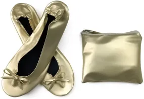 Women's Portable Ballet Flats, Bowknot Rollable Soft Sole Wedding Flat Shoes, Comfy Dancing Flat Shoes with Purse Bag
