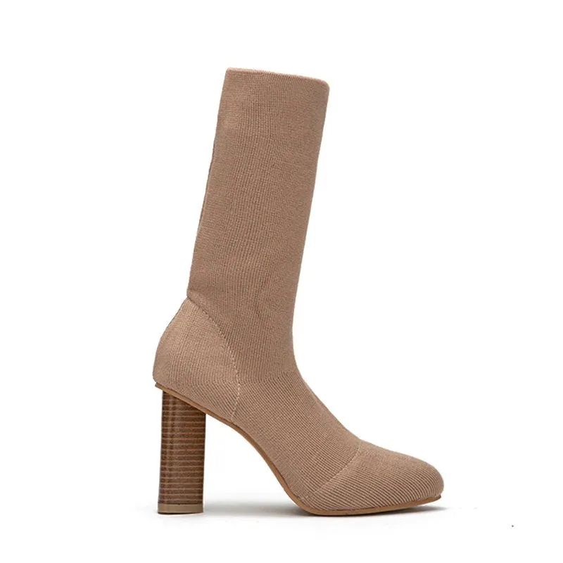 Women's Winter Warm Stretch High-Heeled Knitted Sock Boots