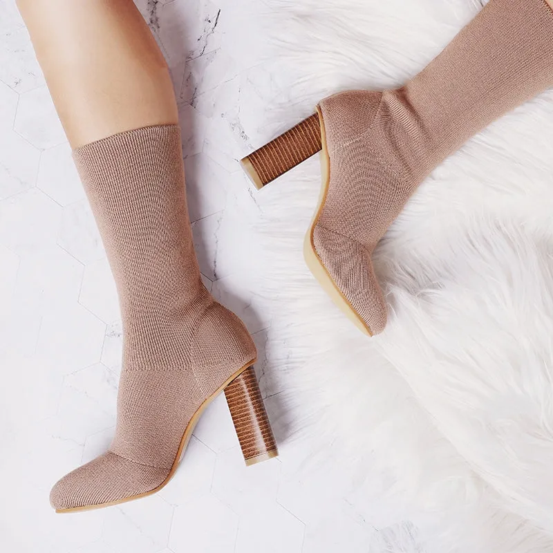 Women's Winter Warm Stretch High-Heeled Knitted Sock Boots