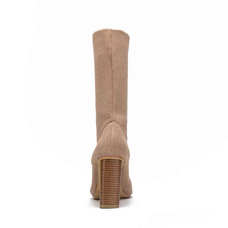 Women's Winter Warm Stretch High-Heeled Knitted Sock Boots