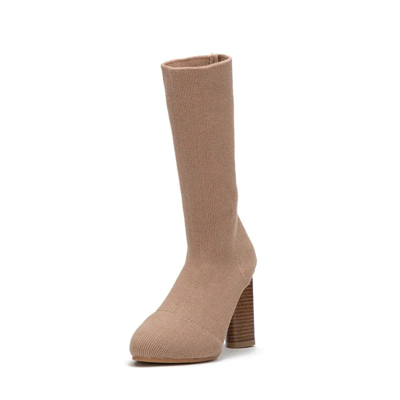 Women's Winter Warm Stretch High-Heeled Knitted Sock Boots