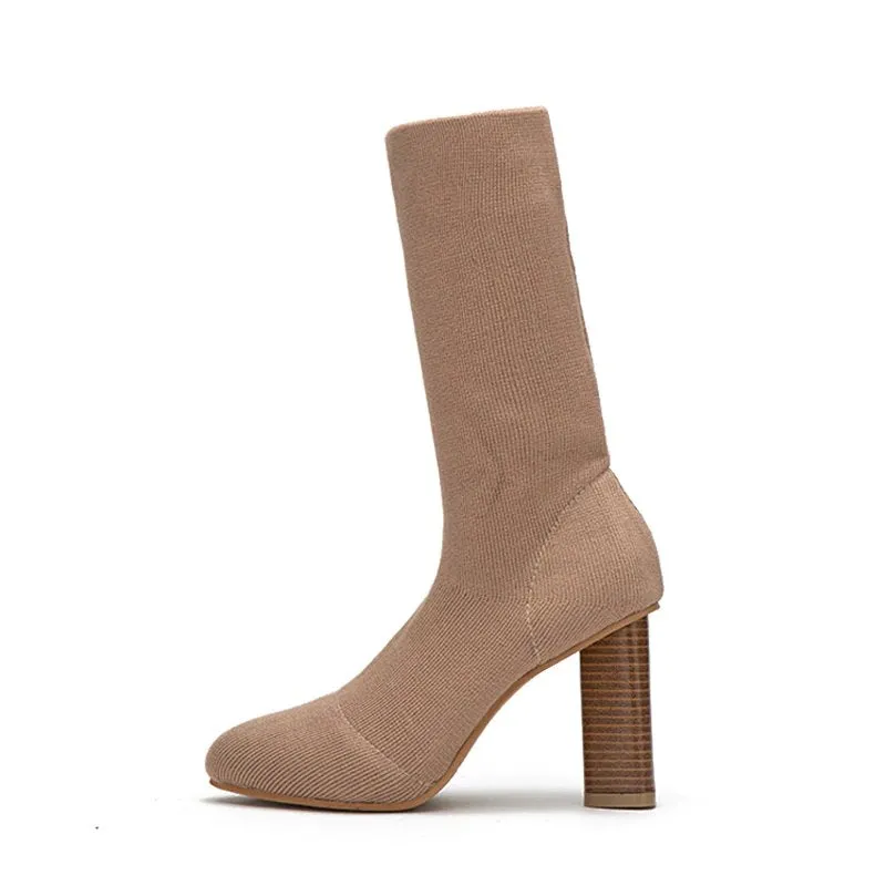Women's Winter Warm Stretch High-Heeled Knitted Sock Boots