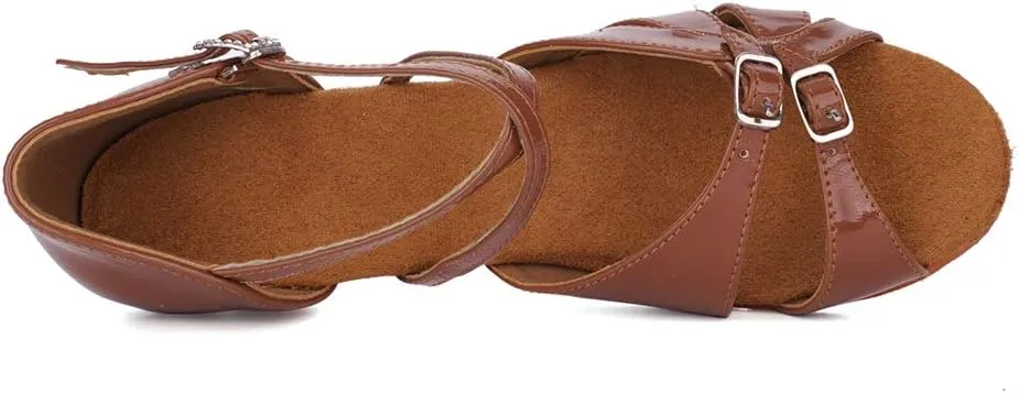 YKXLM Girl's & Women's Latin Dance Shoes Ballroom Adjustable Buckle Dancing Shoes Cross Strap Ballroom Heels,Model WH-D28