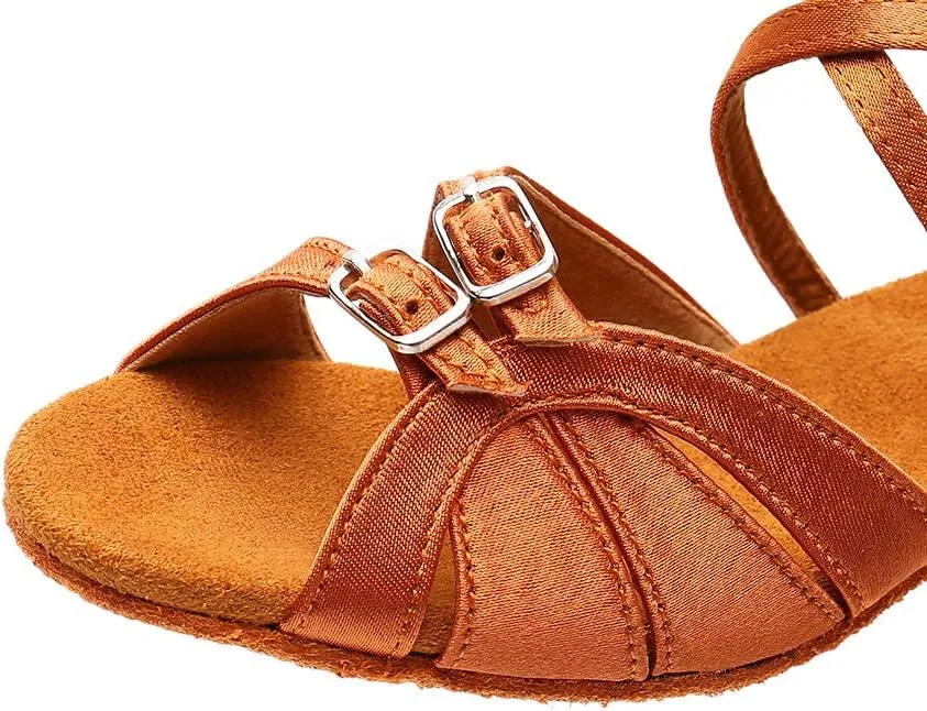 YKXLM Girl's & Women's Latin Dance Shoes Ballroom Adjustable Buckle Dancing Shoes Cross Strap Ballroom Heels,Model WH-D28