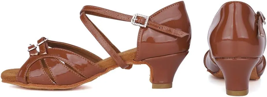 YKXLM Girl's & Women's Latin Dance Shoes Ballroom Adjustable Buckle Dancing Shoes Cross Strap Ballroom Heels,Model WH-D28