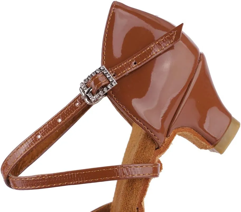 YKXLM Girl's & Women's Latin Dance Shoes Ballroom Adjustable Buckle Dancing Shoes Cross Strap Ballroom Heels,Model WH-D28