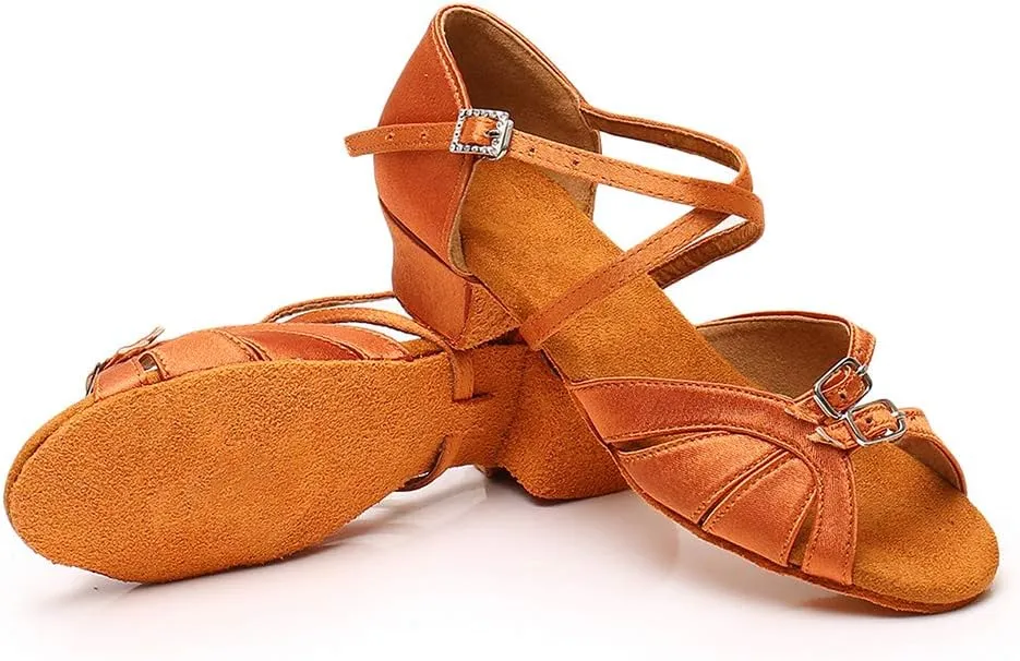 YKXLM Girl's & Women's Latin Dance Shoes Ballroom Adjustable Buckle Dancing Shoes Cross Strap Ballroom Heels,Model WH-D28