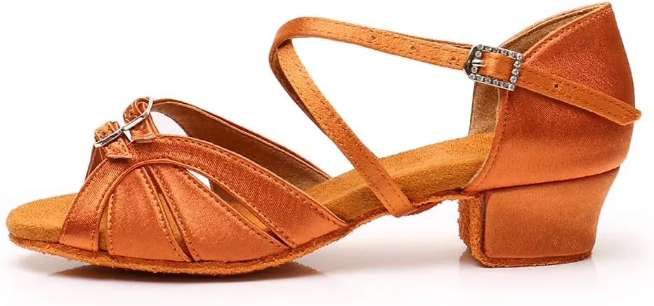 YKXLM Girl's & Women's Latin Dance Shoes Ballroom Adjustable Buckle Dancing Shoes Cross Strap Ballroom Heels,Model WH-D28