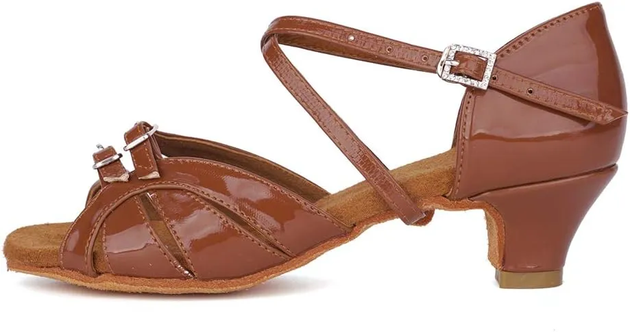 YKXLM Girl's & Women's Latin Dance Shoes Ballroom Adjustable Buckle Dancing Shoes Cross Strap Ballroom Heels,Model WH-D28