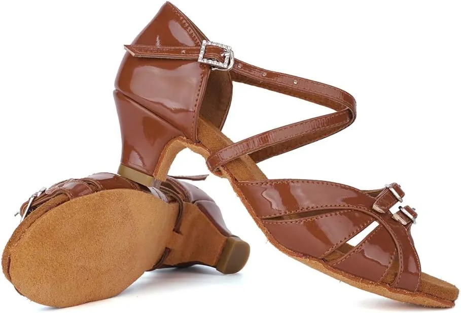 YKXLM Girl's & Women's Latin Dance Shoes Ballroom Adjustable Buckle Dancing Shoes Cross Strap Ballroom Heels,Model WH-D28