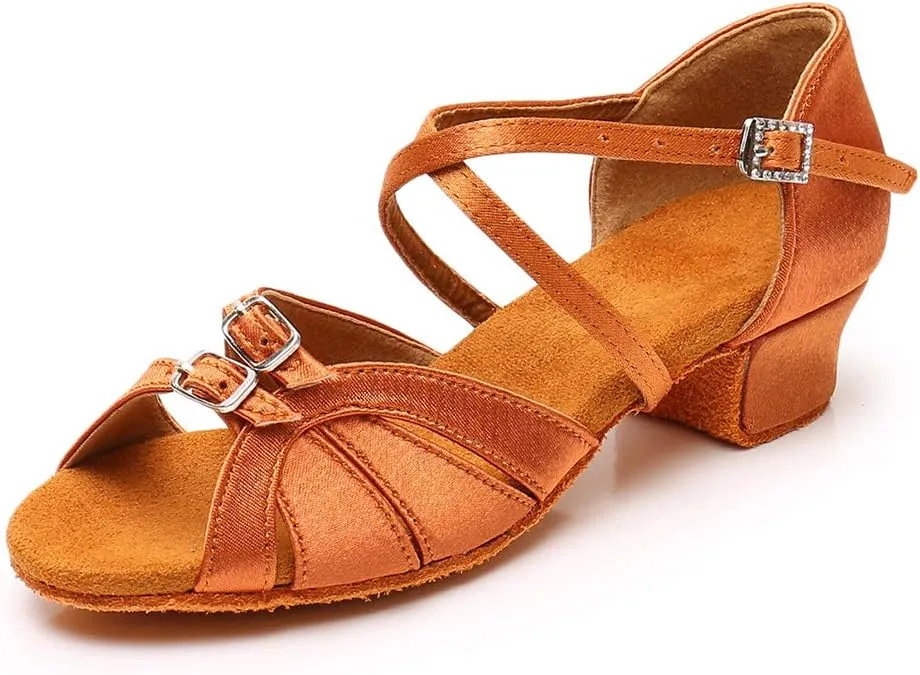 YKXLM Girl's & Women's Latin Dance Shoes Ballroom Adjustable Buckle Dancing Shoes Cross Strap Ballroom Heels,Model WH-D28