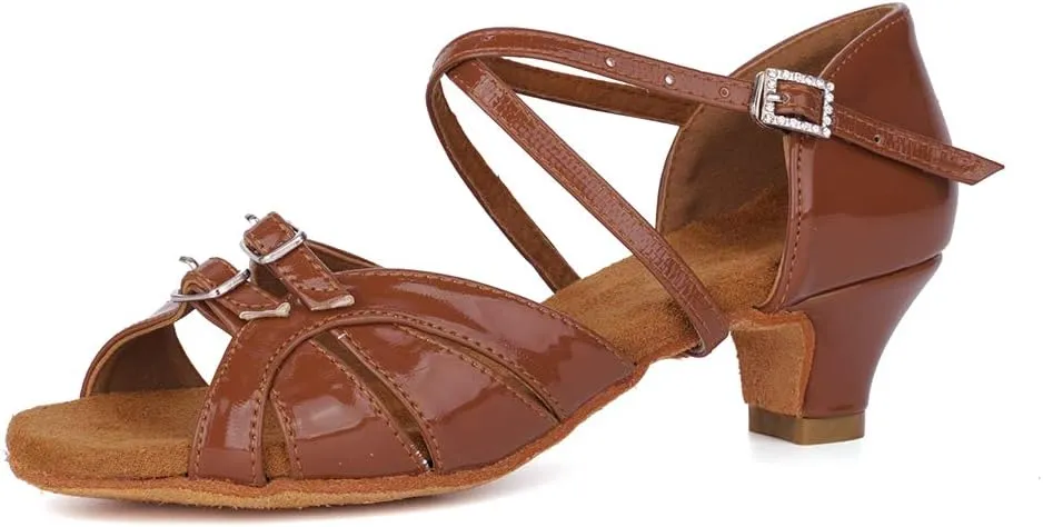 YKXLM Girl's & Women's Latin Dance Shoes Ballroom Adjustable Buckle Dancing Shoes Cross Strap Ballroom Heels,Model WH-D28