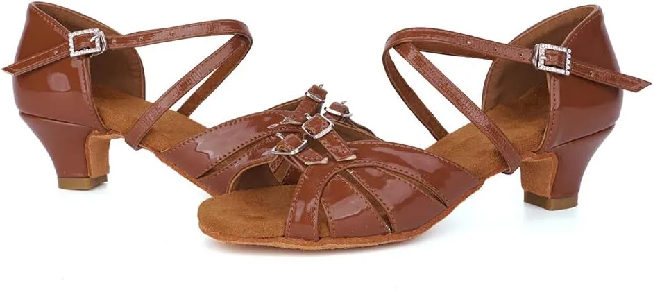 YKXLM Girl's & Women's Latin Dance Shoes Ballroom Adjustable Buckle Dancing Shoes Cross Strap Ballroom Heels,Model WH-D28
